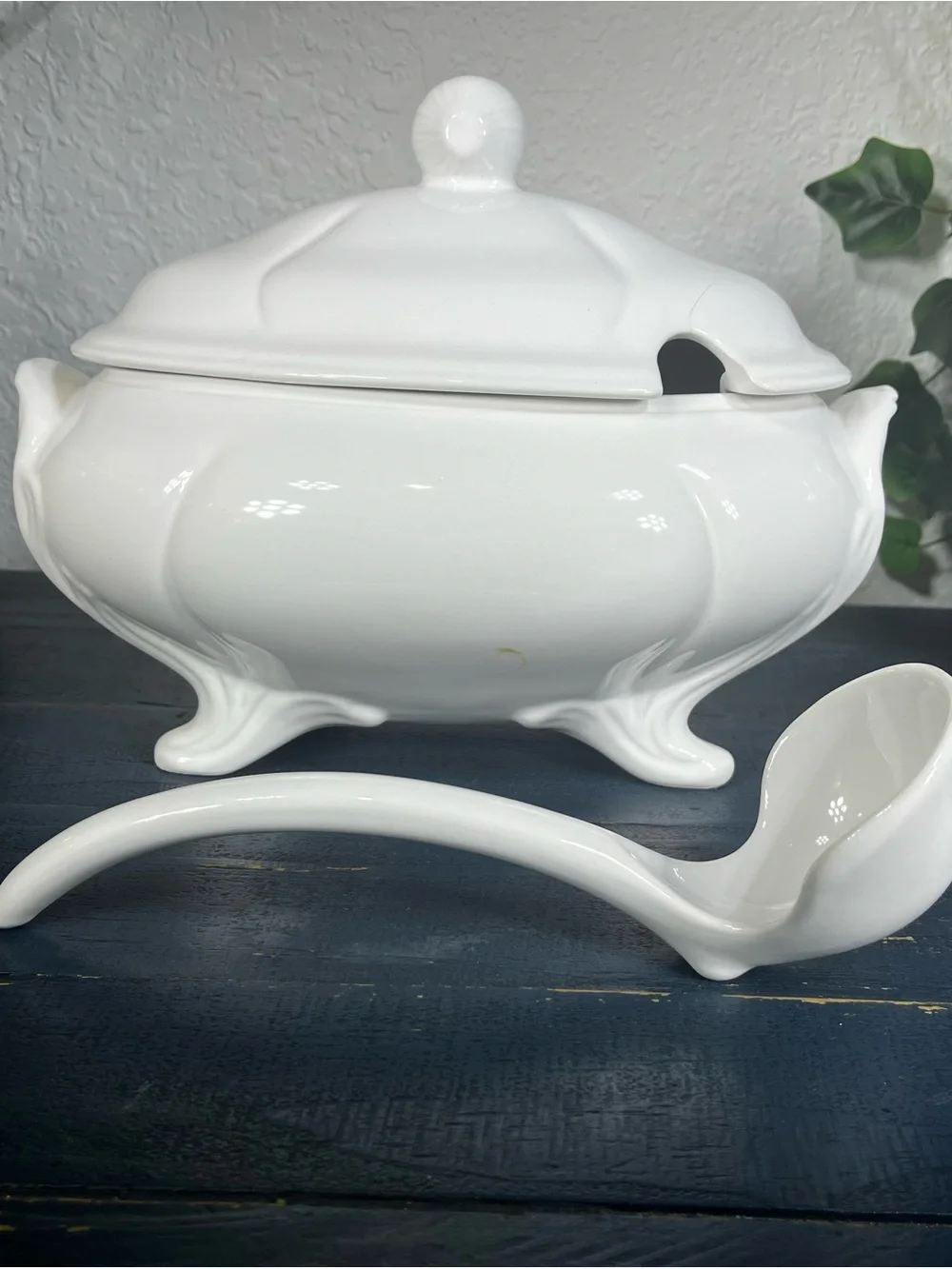 Classic White Porcelain Covered Soup Tureen with Ladle Loucartes, Portugal